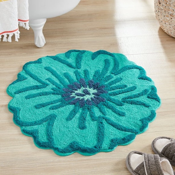 🌺 New The Pioneer Woman Teal Blue Floral Bathroom Rug, Round Floral - Picture 4 of 8
